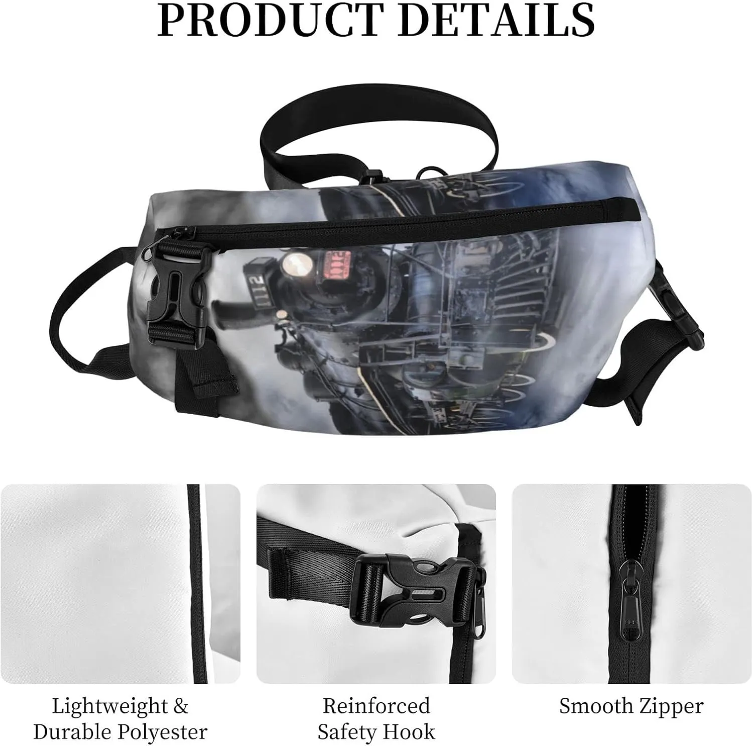 Steam Train Clouds Print Crossbody Backpack Unisex Chest Bag, Lightweight And Sling Bag For Travel