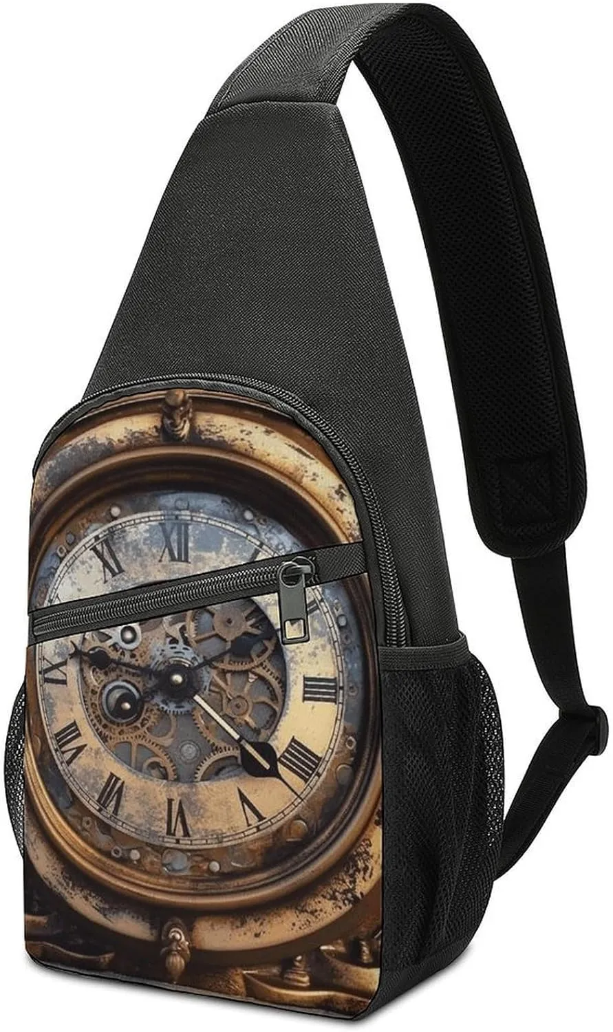 Steampunk Clock Sling Bag Casual Chest Bag Crossbody Shoulder Backpack Sport Travel Hiking Daypack for Women Men