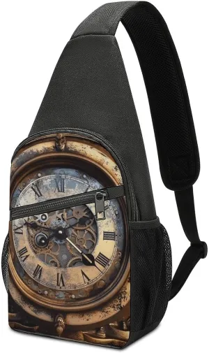 Steampunk Clock Sling Bag Casual Chest Bag Crossbody Shoulder Backpack Sport Travel Hiking Daypack for Women Men