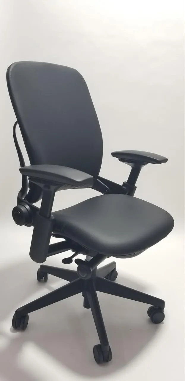 Steelcase Leap V2 Real Black Leather Reupholstered