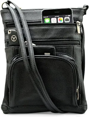 Steeltime Unisex Super Soft Leather Crossbody Bag Featuring The Serenity Prayer with 6 Compartments and Carrying Strap