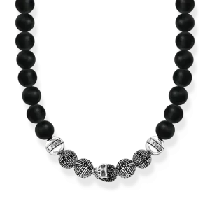 Sterling Silver Skull & Crosses Obsidian Necklace KE1100-159-11