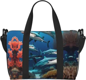 Submarine shark coral Crossbody handbag, travel casual handbag, suitable for work, travel, fitness, tourism, women's zipper storage bag,