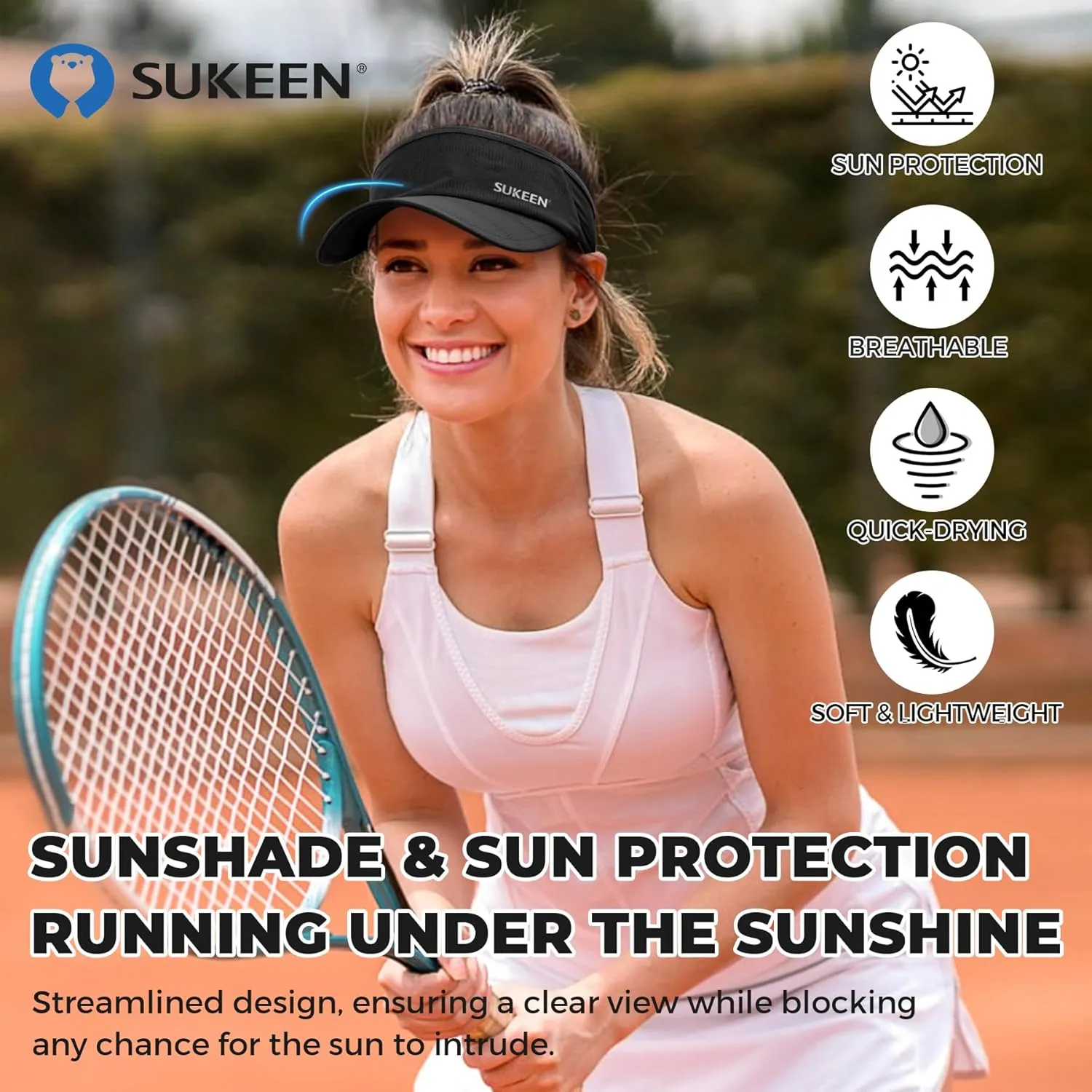 Sukeen 2 Pack Sports Sun Visor Men Women Lightweight Packable Cooling Stretchy Visor Hat for Running, Tennis, Golf