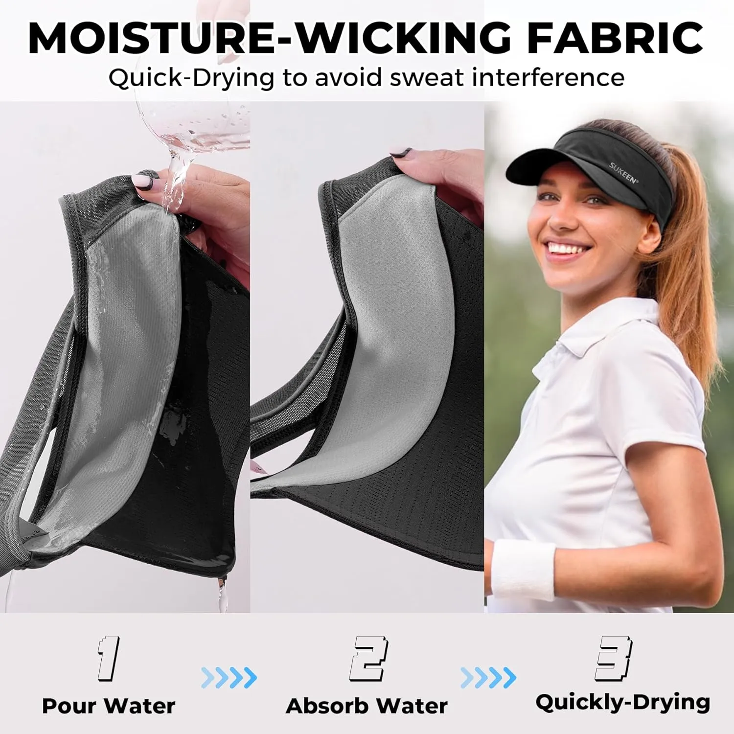 Sukeen 2 Pack Sports Sun Visor Men Women Lightweight Packable Cooling Stretchy Visor Hat for Running, Tennis, Golf