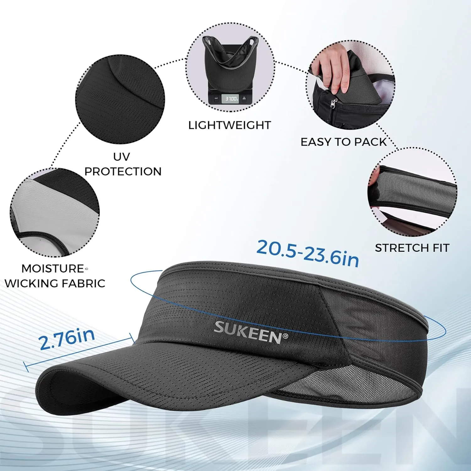 Sukeen 2 Pack Sports Sun Visor Men Women Lightweight Packable Cooling Stretchy Visor Hat for Running, Tennis, Golf