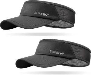 Sukeen 2 Pack Sports Sun Visor Men Women Lightweight Packable Cooling Stretchy Visor Hat for Running, Tennis, Golf