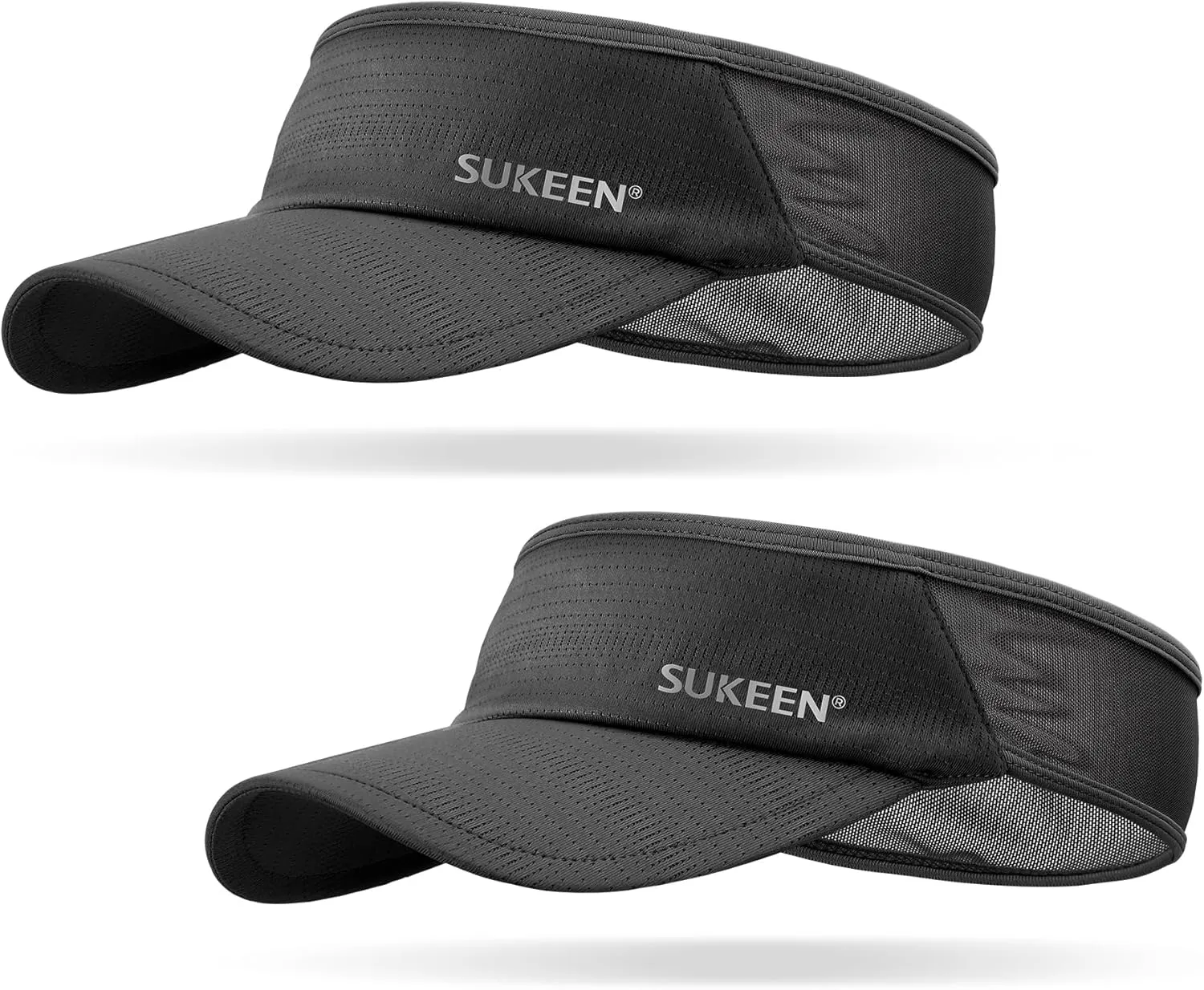 Sukeen 2 Pack Sports Sun Visor Men Women Lightweight Packable Cooling Stretchy Visor Hat for Running, Tennis, Golf