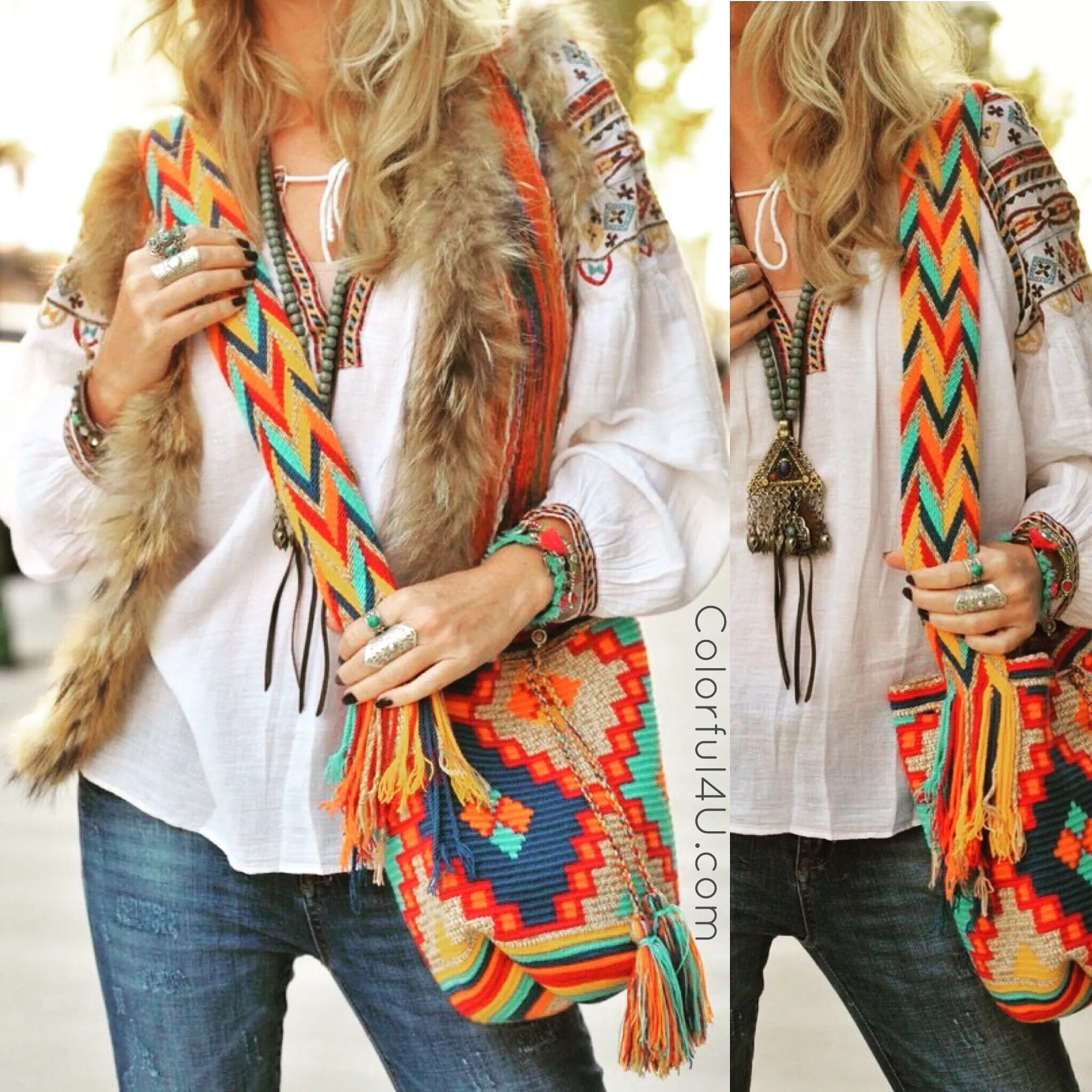 Summer Solstice Tribal Beach Bag | Crossbody Bucket Bag for