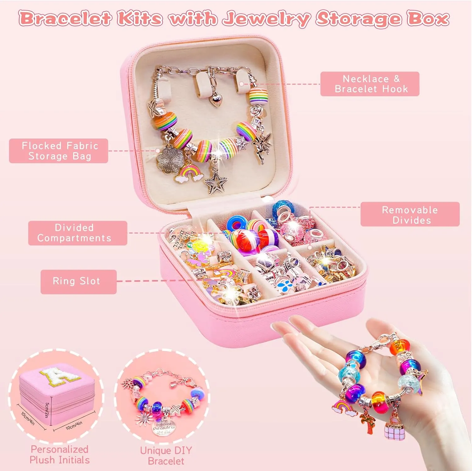 SUREHOME Charm Bracelet Making Kit, Jewelry Making Kit with Jewelry Box Arts and Crafts for Girls Ages 8-12 Personalized Birthday Christmas Gifts for 6-8 5 6 7 7  8  9 10 11 Year Old Girls -Initial J