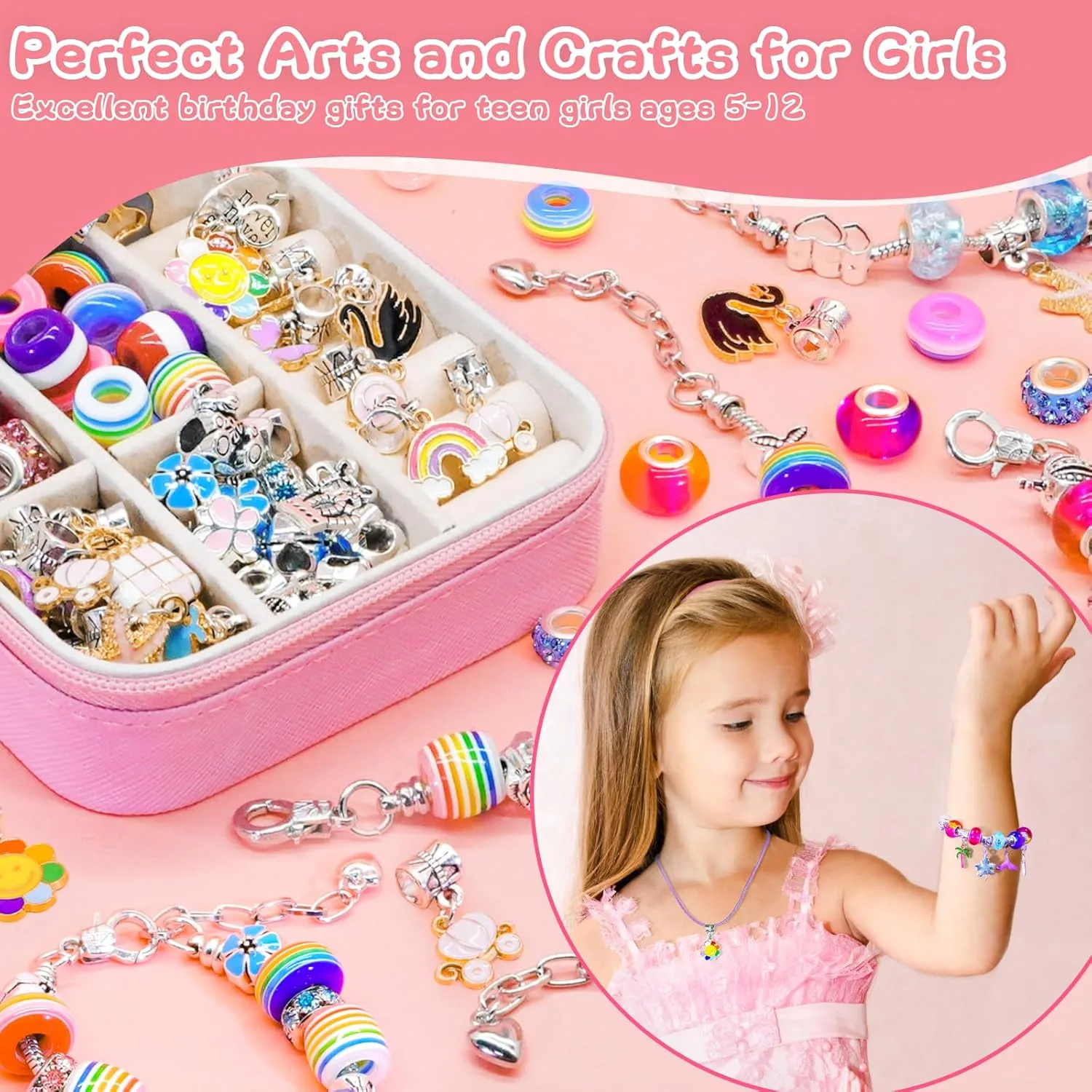 SUREHOME Charm Bracelet Making Kit Personalized Kids Jewelry Making Kits with Jewelry Box Arts and Crafts for Girls 8-12 Birthday Gifts for Ages 6 7 8 9 10 Year Old Girls Christmas Gifts Trendy Stuff