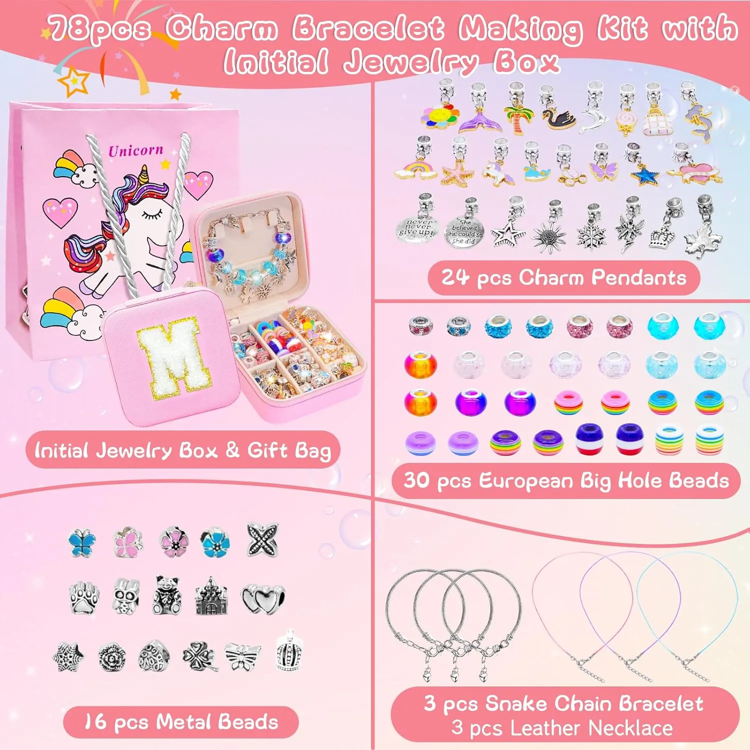 SUREHOME Charm Bracelet Making Kit Personalized Kids Jewelry Making Kits with Jewelry Box Arts and Crafts for Girls 8-12 Birthday Gifts for Ages 6 7 8 9 10 Year Old Girls Christmas Gifts Trendy Stuff