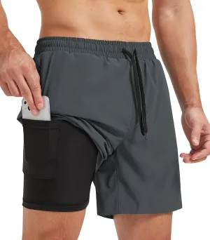 Surenow Men's Athletic Running Shorts Lightweight Gym Workout Shorts with Zipper Pockets Quick Dry Sports Shorts for Men