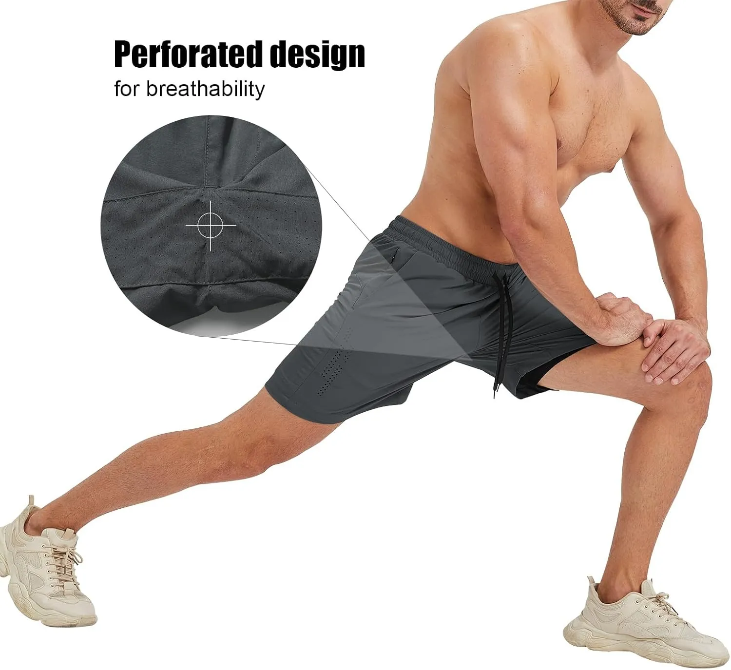 Surenow Men's Athletic Running Shorts Lightweight Gym Workout Shorts with Zipper Pockets Quick Dry Sports Shorts for Men