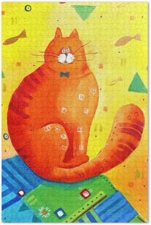 susiyo Cute Orange Cat and Fish Painting Style 1000 Piece Jigsaw Puzzle, Wall Artwork Puzzle Games for Adults Teens 29.5" L X 19.7" W