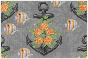 susiyo Orange Rose Flower Fish Anchor 1000 Piece Jigsaw Puzzle, Wall Artwork Puzzle Games for Adults Teens 29.5" L X 19.7" W