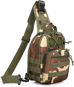 Tactical Sling Bag for Men, Small Crossbody Bag Chest Holster, EDC Shoulder Bag, Woodland Camoflage