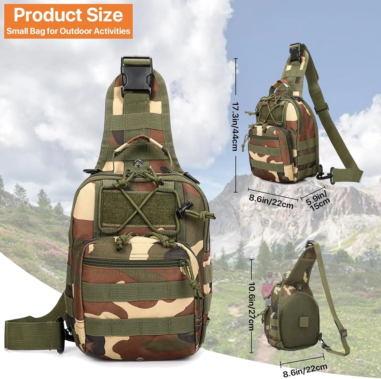 Tactical Sling Bag for Men, Small Crossbody Bag Chest Holster, EDC Shoulder Bag, Woodland Camoflage