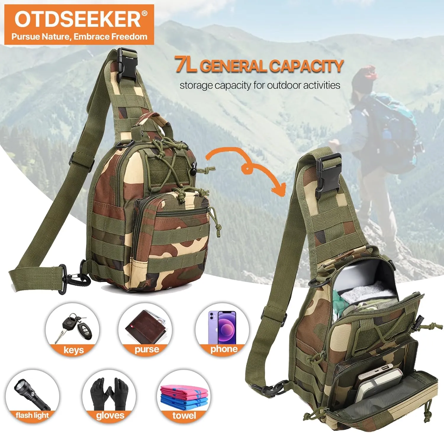 Tactical Sling Bag for Men, Small Crossbody Bag Chest Holster, EDC Shoulder Bag, Woodland Camoflage