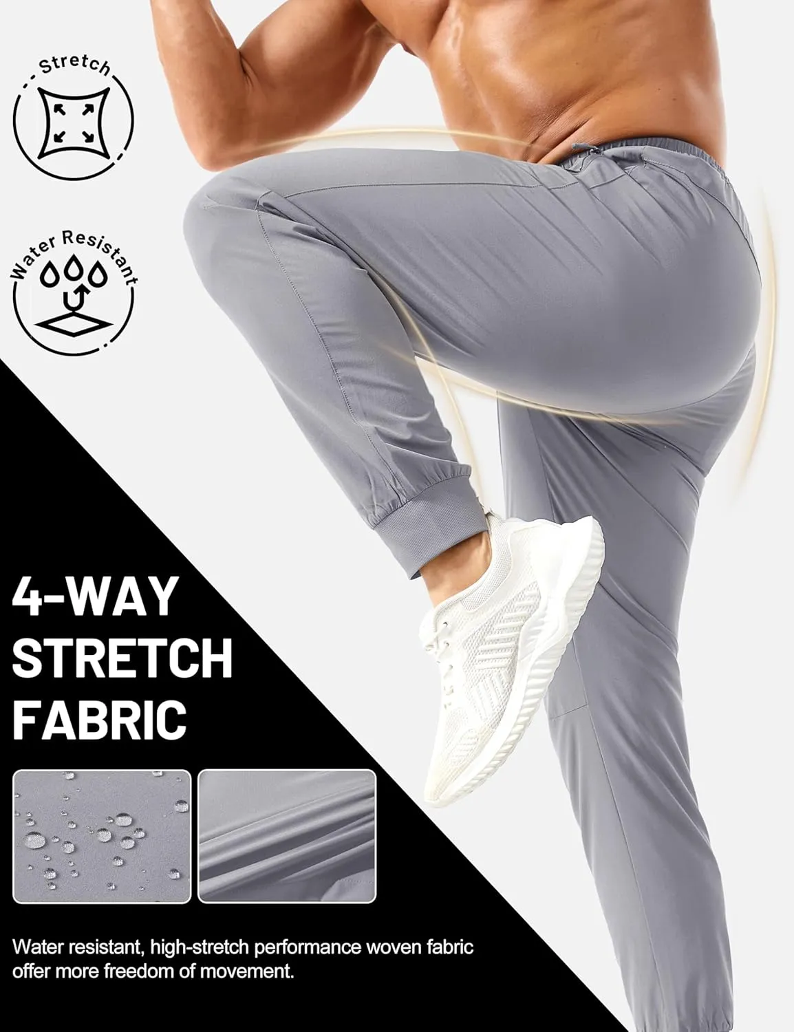 TACVASEN Men's Lightweight Athletic Joggers with Zipper Pockets Quick Dry Track Pants for Men Gym Sweatpants Workout Golf