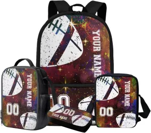 Talayituse American Football Print School Backpack for Boys Girls Bookbag with Lunch Tote Bag Pencil Case Crossbody Bag Galaxy Star School Bag Daypack for Kids Kindergarten Rucksack, Set of 4