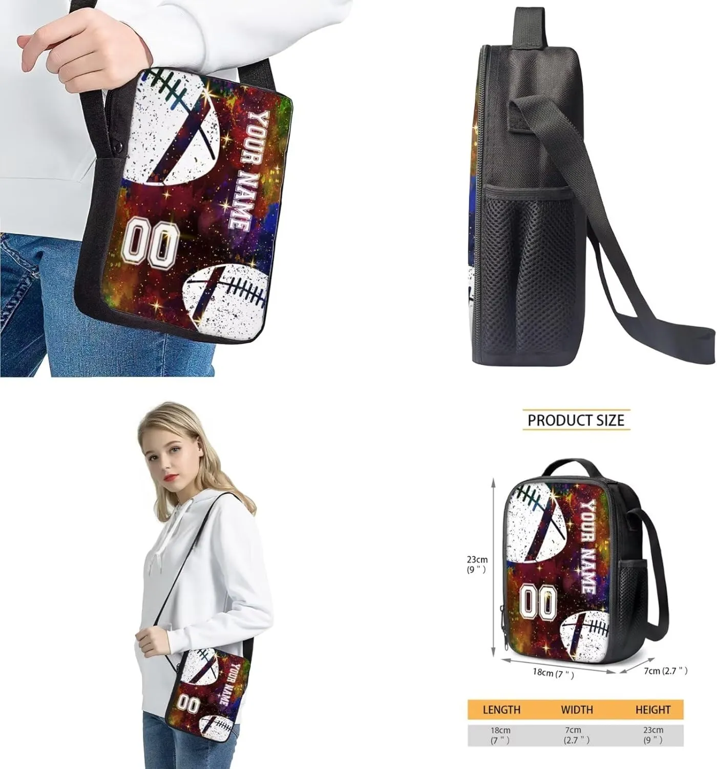 Talayituse American Football Print School Backpack for Boys Girls Bookbag with Lunch Tote Bag Pencil Case Crossbody Bag Galaxy Star School Bag Daypack for Kids Kindergarten Rucksack, Set of 4