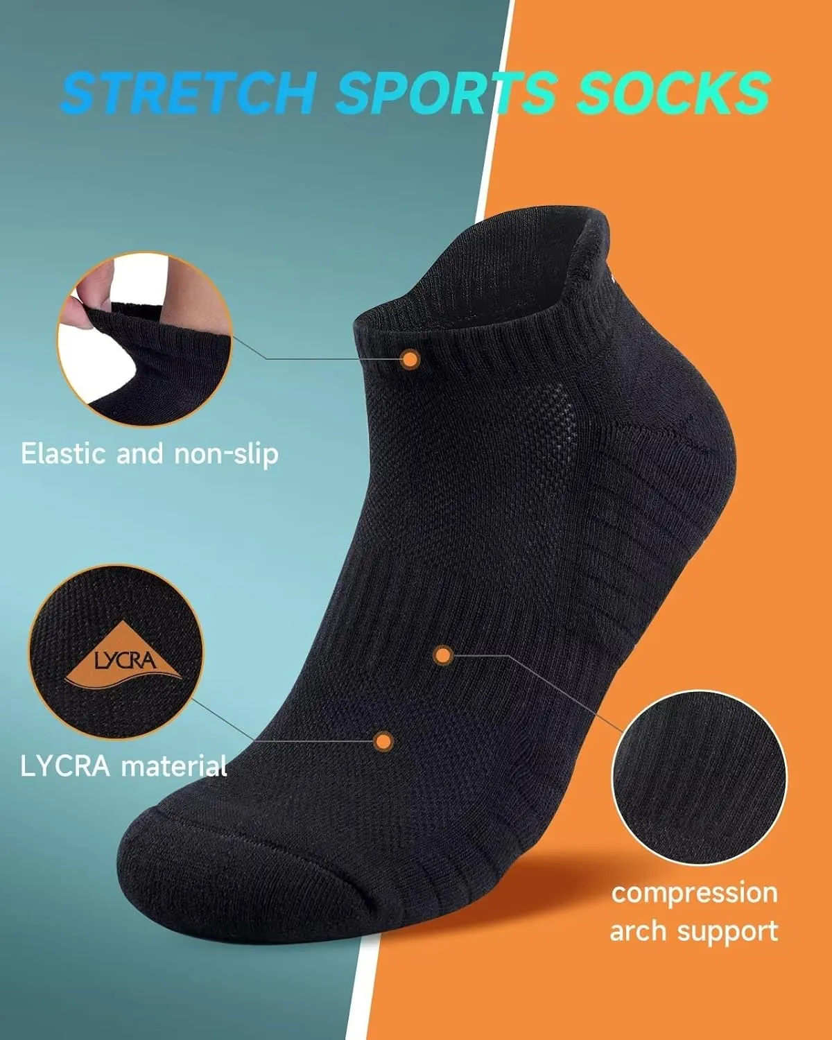 TANSTC Mens 6 Pairs Anti-Blister Cushioned Breathable Running Cotton Socks, Athletic Ankle Sports