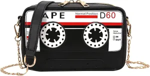 Tape Shaped Shoulder Bag Radio Recorder PU Audio Cassette Crossbody Bag Women's Retro Evening Bag Handbag Clutch Purse