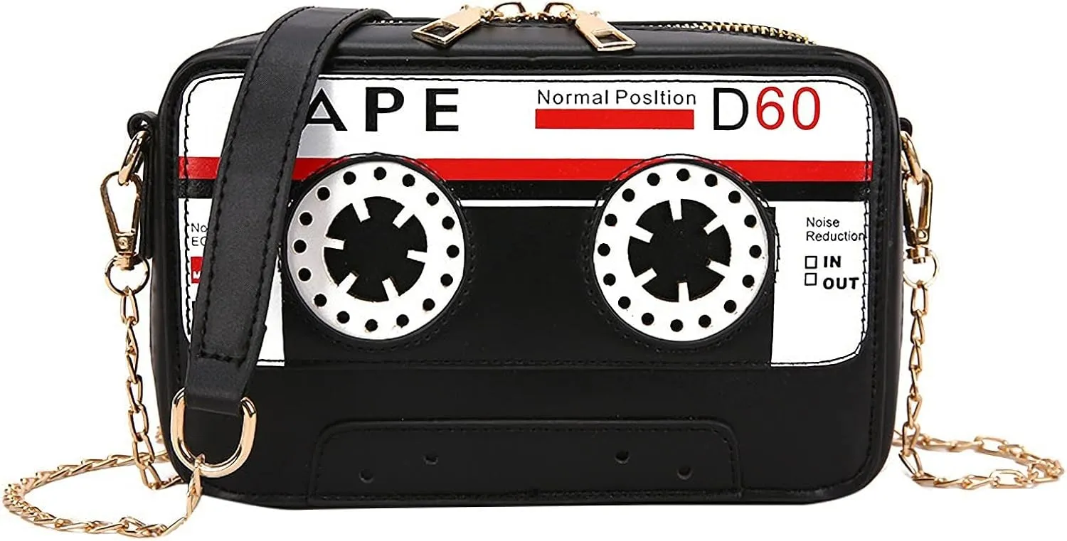 Tape Shaped Shoulder Bag Radio Recorder PU Audio Cassette Crossbody Bag Women's Retro Evening Bag Handbag Clutch Purse