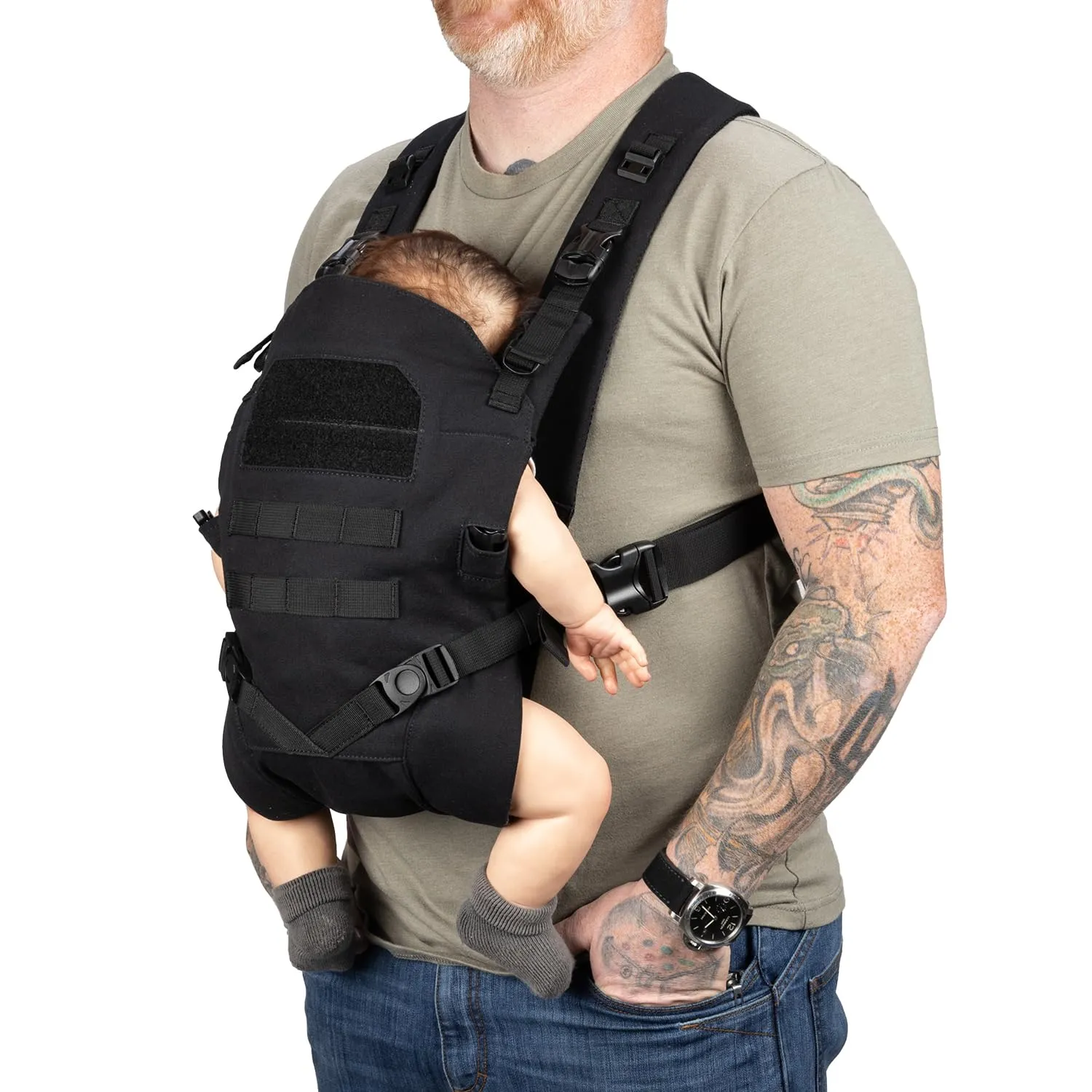 TBG - Mens Tactical Baby Carrier for Infants and Toddlers 8-33 lbs - Compact (Black)