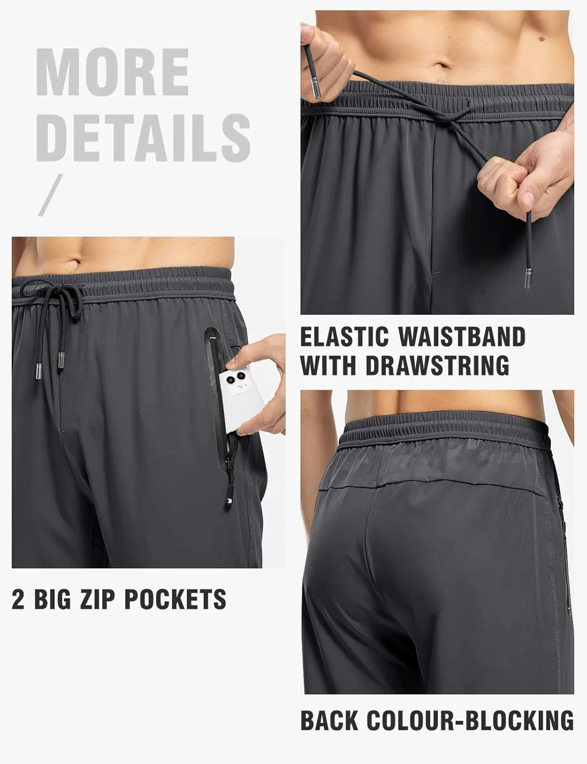 TBMPOY Men's Lightweight Hiking Travel Pants Breathable Athletic Fishing Active Joggers Zipper Pockets