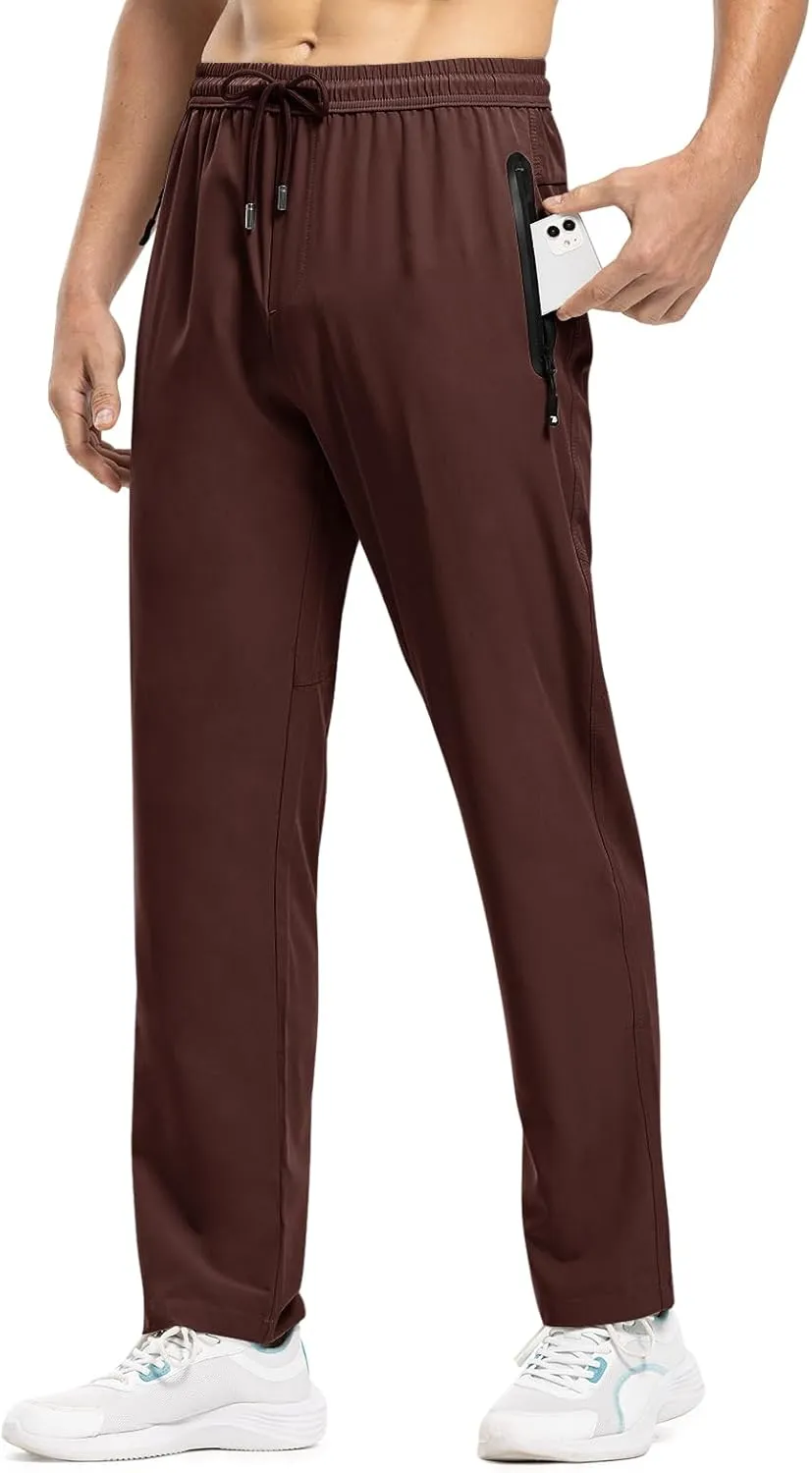 TBMPOY Men's Lightweight Hiking Travel Pants Breathable Athletic Fishing Active Joggers Zipper Pockets