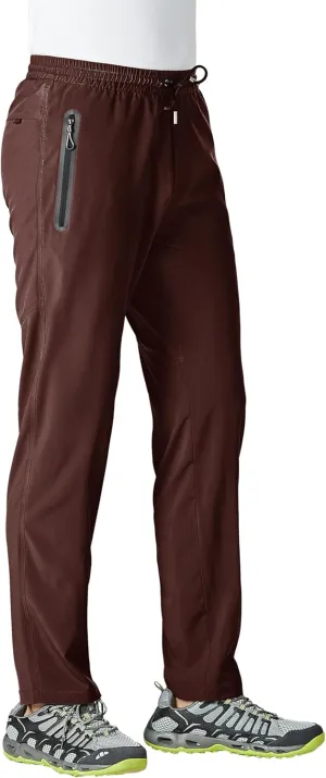 TBMPOY Men's Lightweight Hiking Travel Pants Breathable Athletic Fishing Active Joggers Zipper Pockets