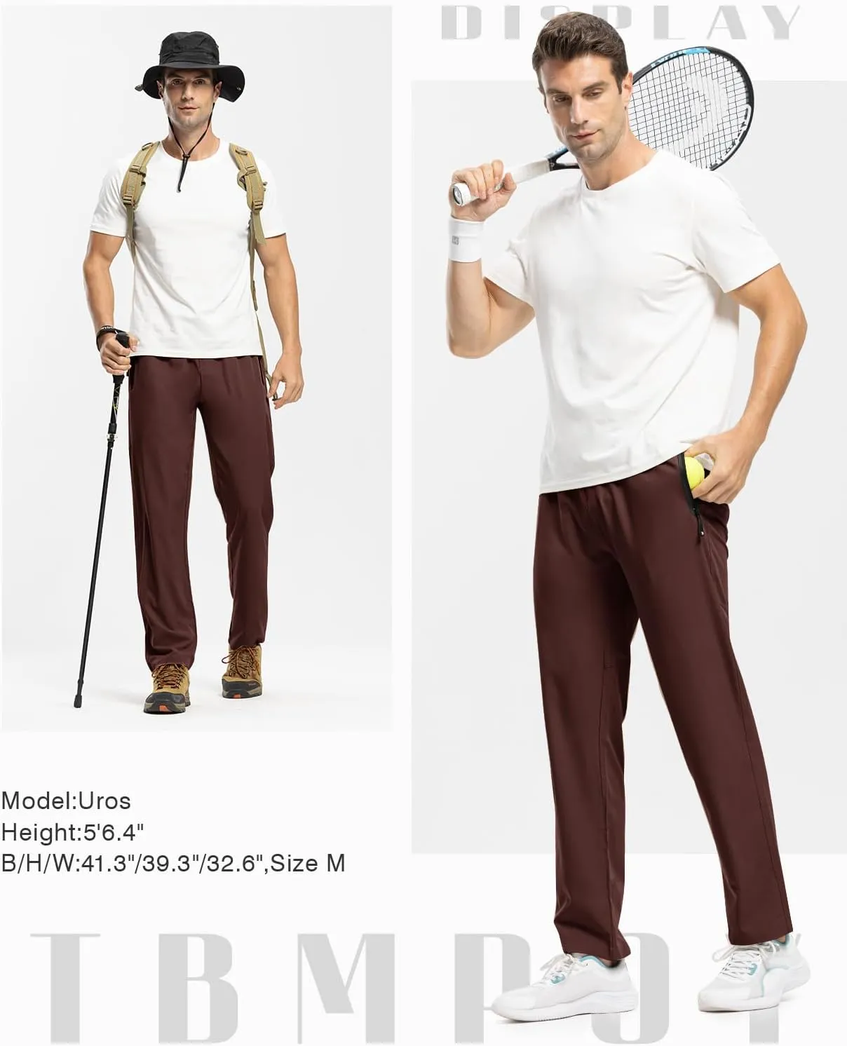 TBMPOY Men's Lightweight Hiking Travel Pants Breathable Athletic Fishing Active Joggers Zipper Pockets