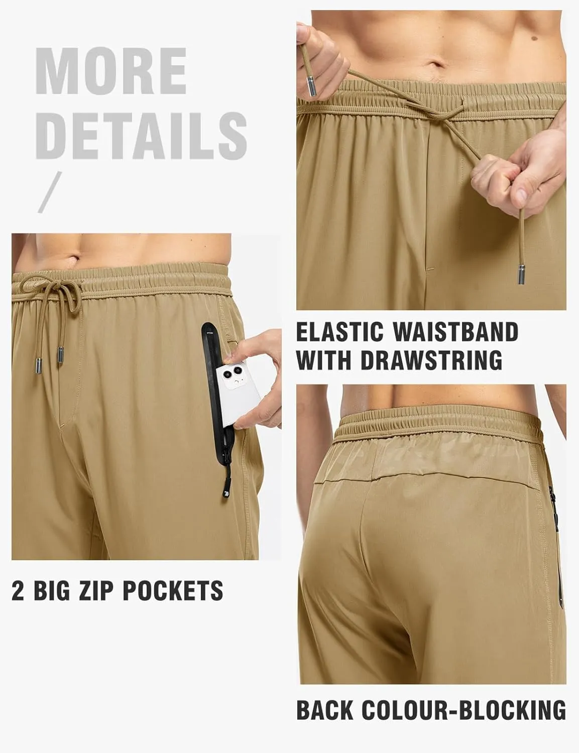 TBMPOY Men's Lightweight Hiking Travel Pants Breathable Athletic Fishing Active Joggers Zipper Pockets
