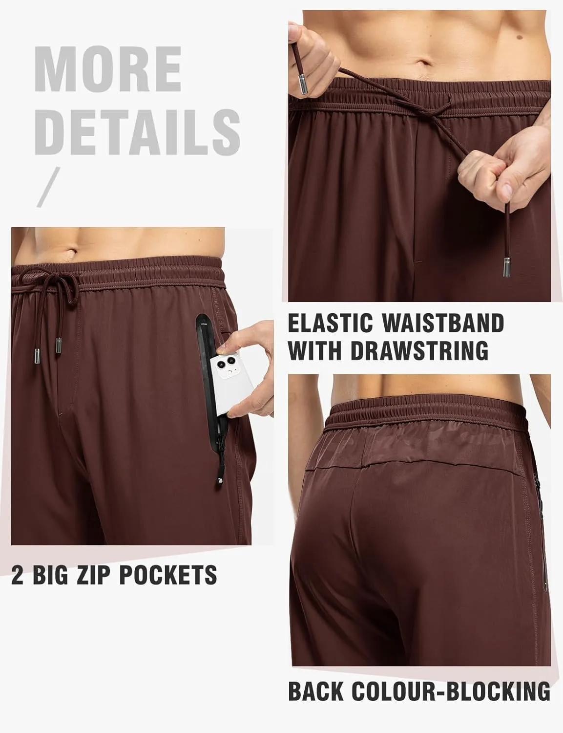TBMPOY Men's Lightweight Hiking Travel Pants Breathable Athletic Fishing Active Joggers Zipper Pockets