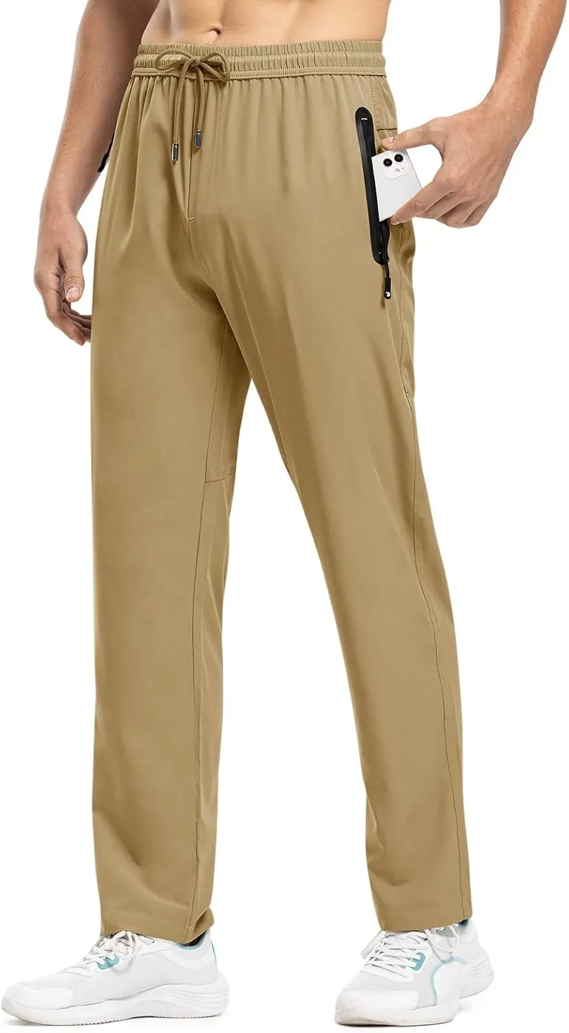 TBMPOY Men's Lightweight Hiking Travel Pants Breathable Athletic Fishing Active Joggers Zipper Pockets