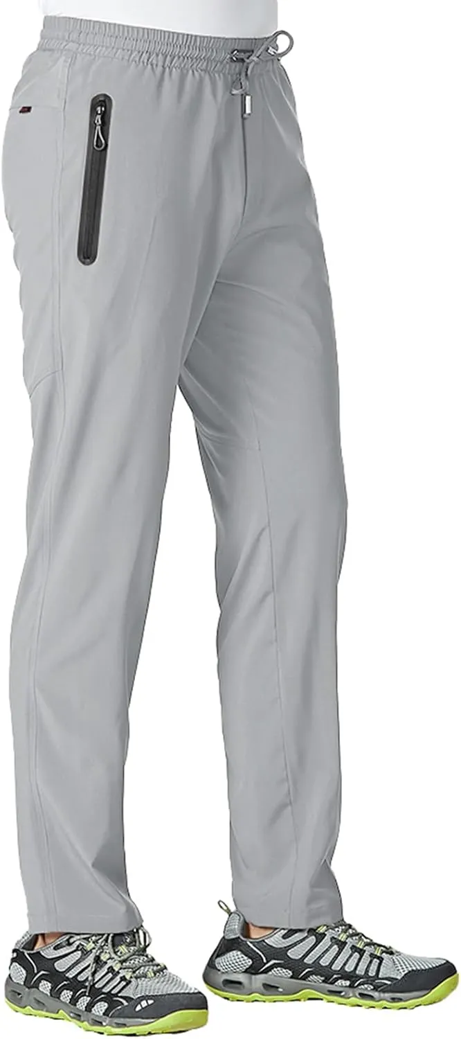 TBMPOY Men's Lightweight Hiking Travel Pants Breathable Athletic Fishing Active Joggers Zipper Pockets