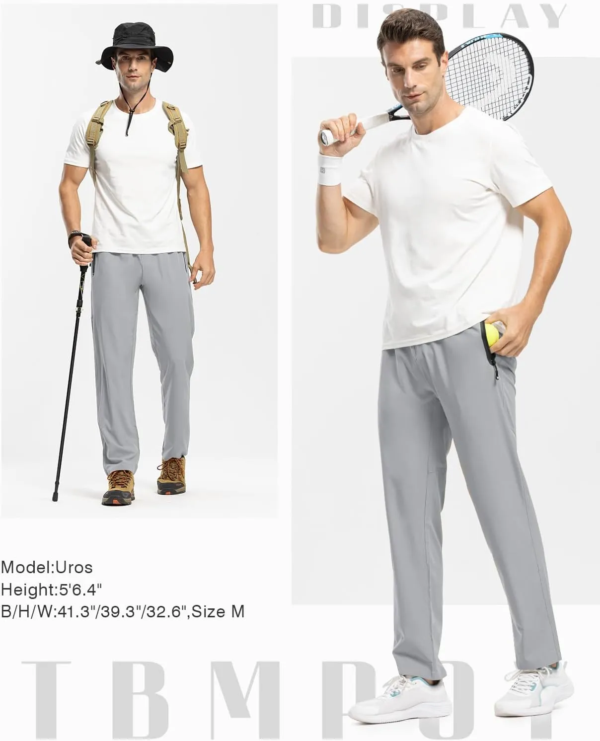 TBMPOY Men's Lightweight Hiking Travel Pants Breathable Athletic Fishing Active Joggers Zipper Pockets