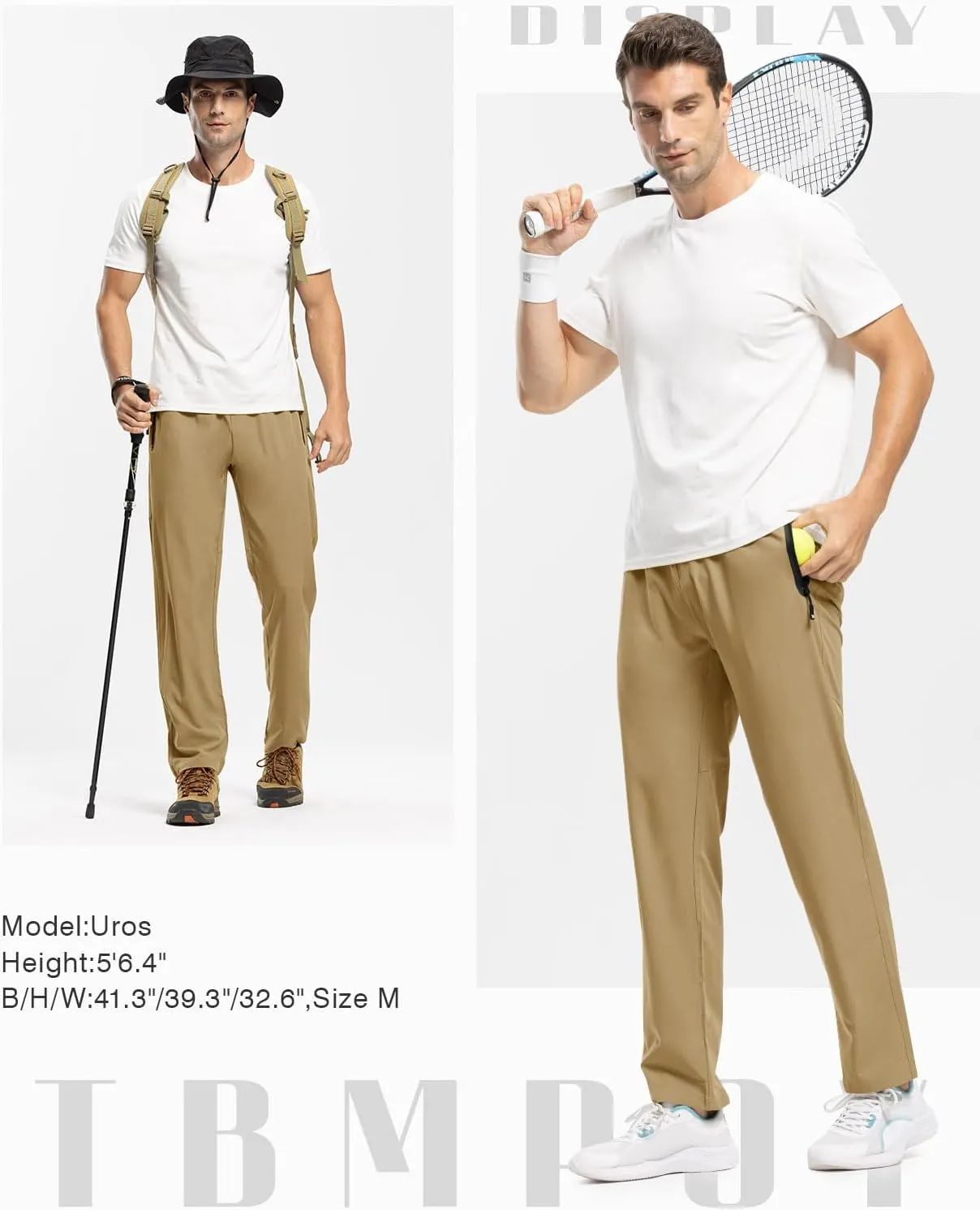 TBMPOY Men's Lightweight Hiking Travel Pants Breathable Athletic Fishing Active Joggers Zipper Pockets