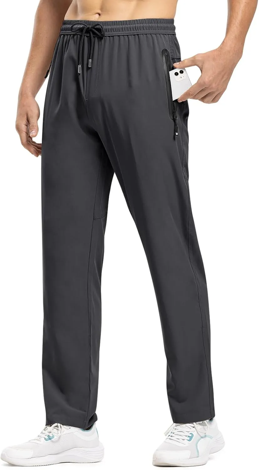 TBMPOY Men's Lightweight Hiking Travel Pants Breathable Athletic Fishing Active Joggers Zipper Pockets