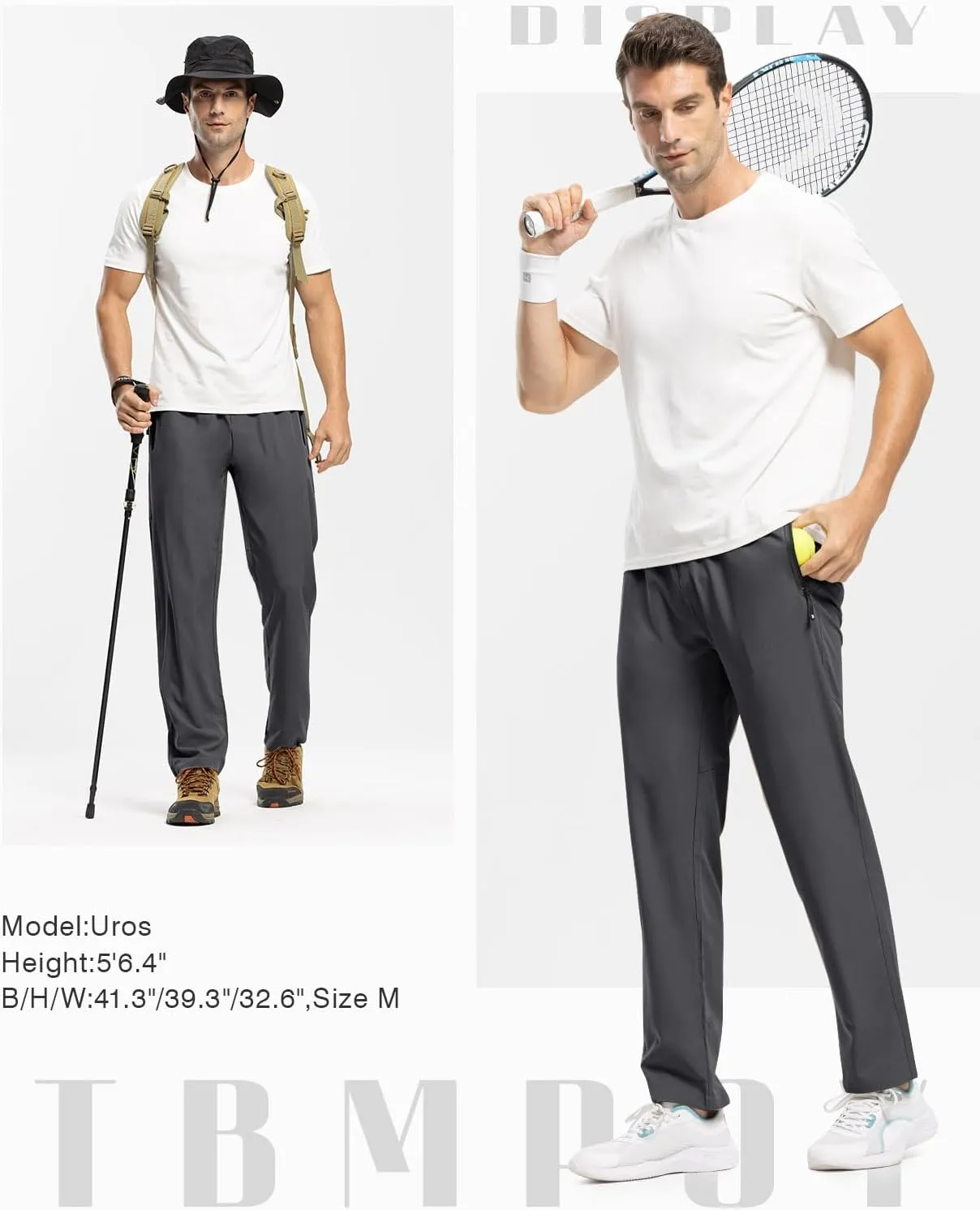 TBMPOY Men's Lightweight Hiking Travel Pants Breathable Athletic Fishing Active Joggers Zipper Pockets