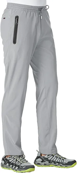 TBMPOY Men's Lightweight Hiking Travel Pants Breathable Athletic Fishing Active Joggers Zipper Pockets