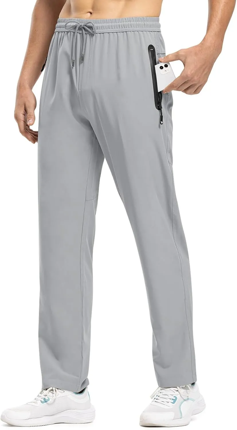 TBMPOY Men's Lightweight Hiking Travel Pants Breathable Athletic Fishing Active Joggers Zipper Pockets