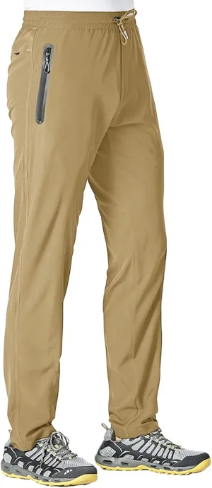 TBMPOY Men's Lightweight Hiking Travel Pants Breathable Athletic Fishing Active Joggers Zipper Pockets