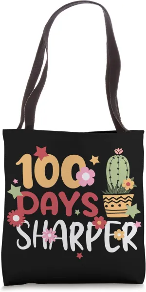 Teacher Student 100 Days Sharper Cactus Lover Retro Floral Tote Bag