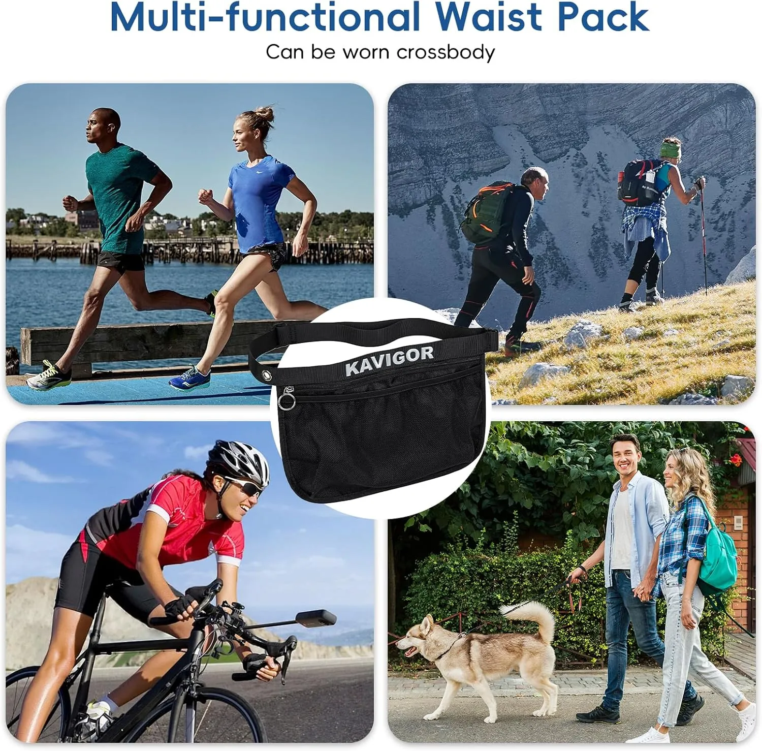 Tennis & Pickleball Ball Holder Waist Pouch Holds 8-10 Balls, Multi-Functional Sports Belt Bag with Zipper Pocket and Carabiner