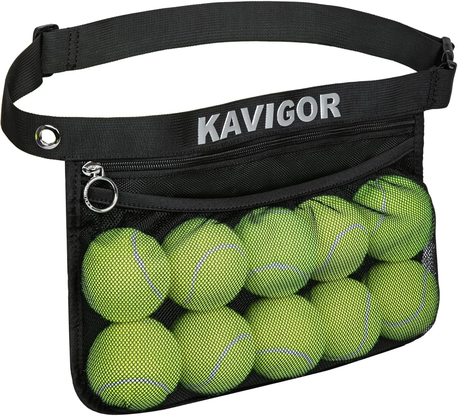 Tennis & Pickleball Ball Holder Waist Pouch Holds 8-10 Balls, Multi-Functional Sports Belt Bag with Zipper Pocket and Carabiner