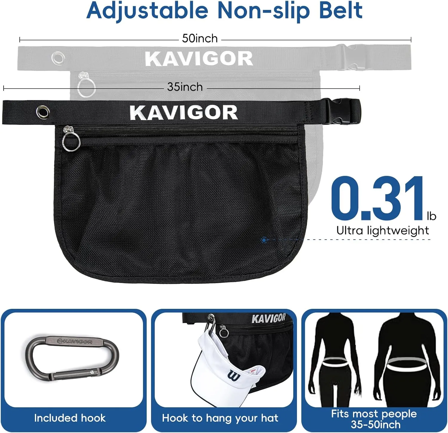 Tennis & Pickleball Ball Holder Waist Pouch Holds 8-10 Balls, Multi-Functional Sports Belt Bag with Zipper Pocket and Carabiner