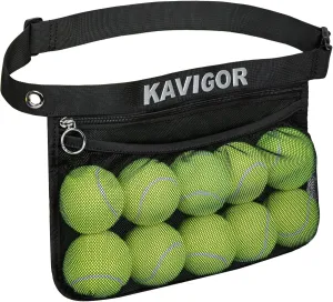 Tennis & Pickleball Ball Holder Waist Pouch Holds 8-10 Balls, Multi-Functional Sports Belt Bag with Zipper Pocket and Carabiner